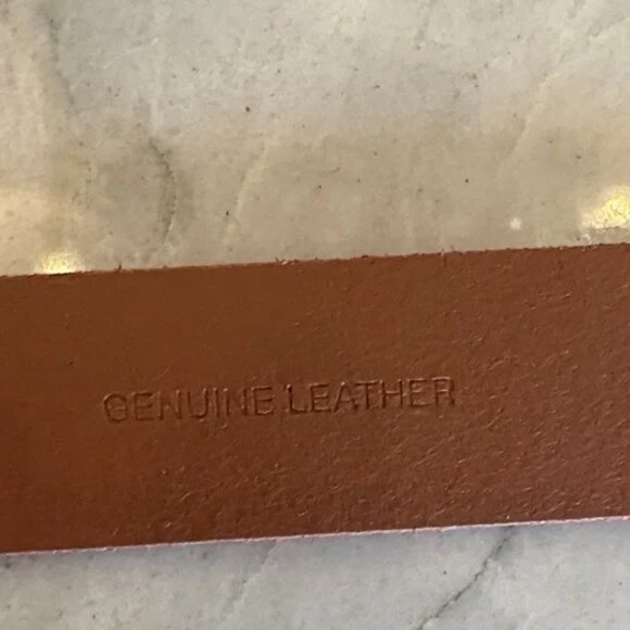 New Frye 100% leather 25MM flat strap loop cognac brown gold hardware belt S/M main image 7
